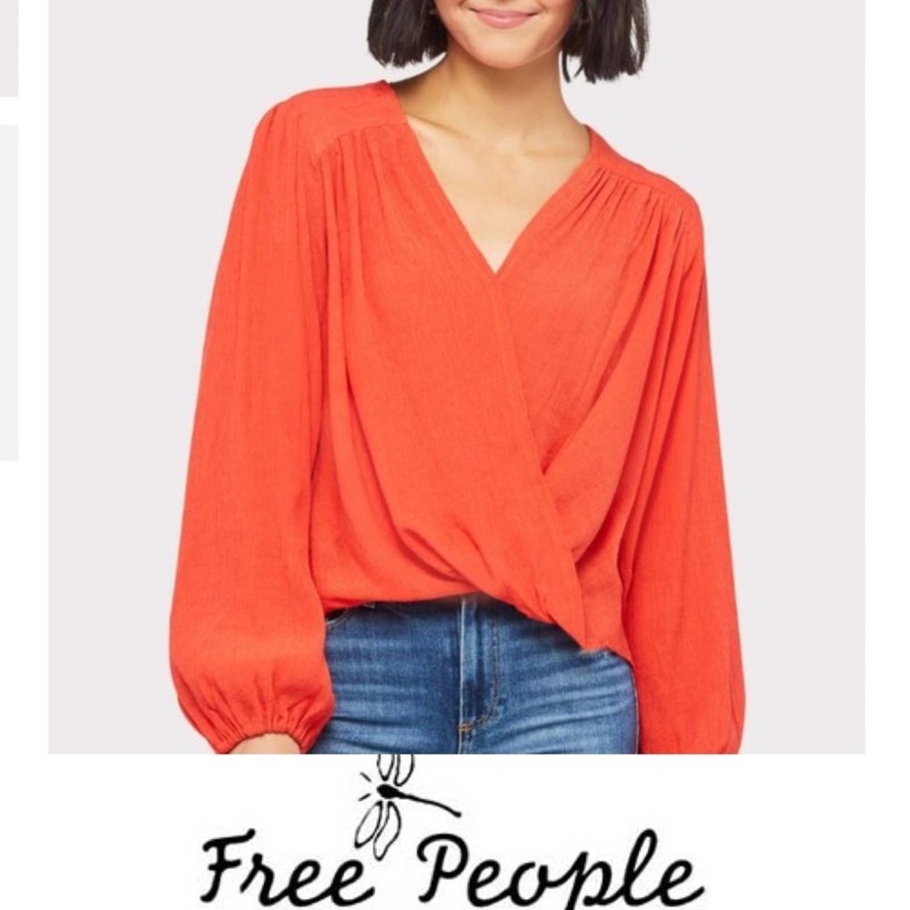 Free People Boho Pink Coral Long Sleeve Flowy Shirt Wrap Blouse Long Sleeve S